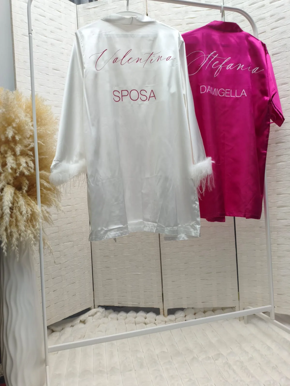 Vestaglia e sottoveste in raso con piume per sposa Lab Creation 24